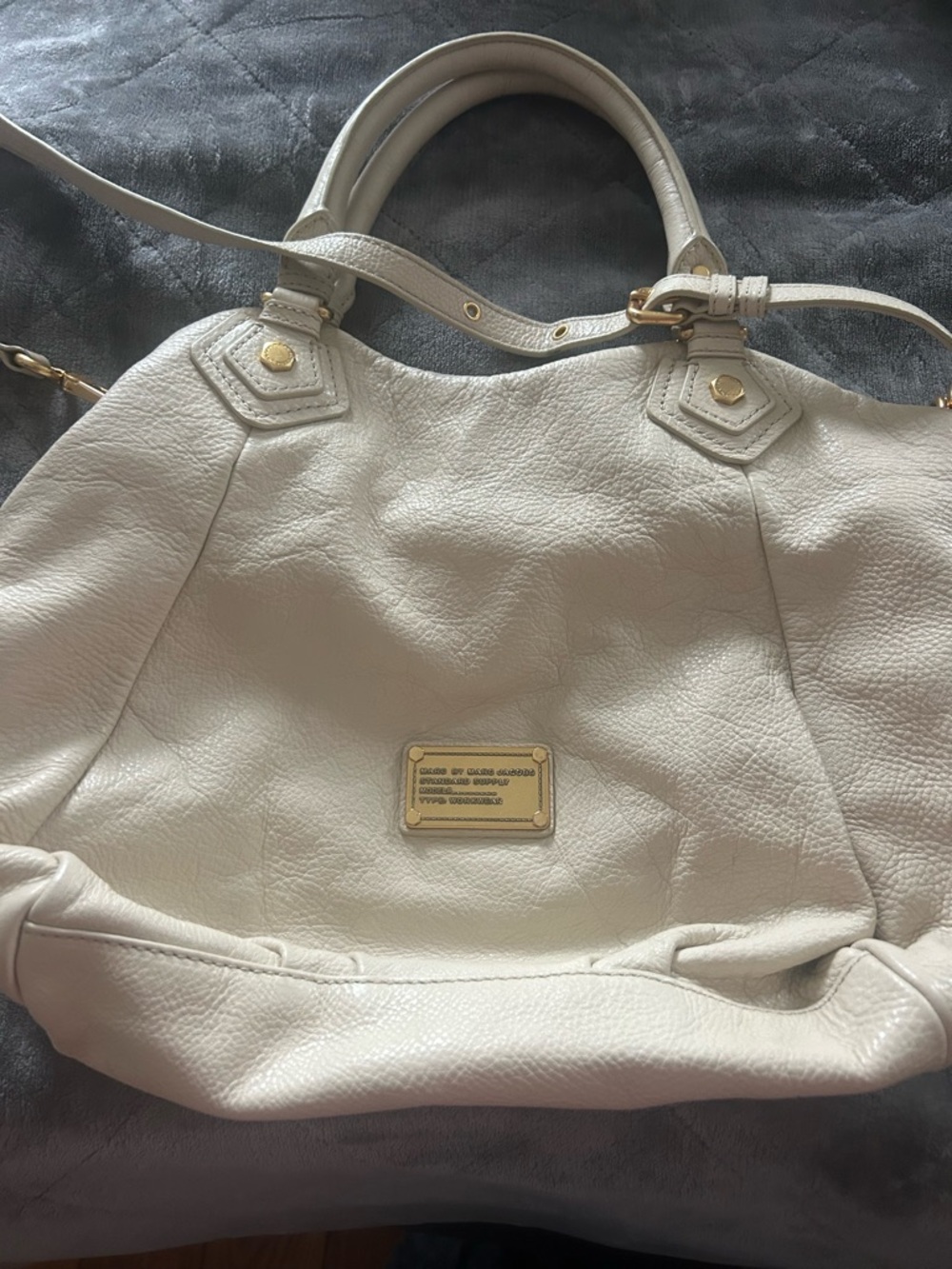 Marc Jacobs Cream Leather Tote Handbag with Gold Accents